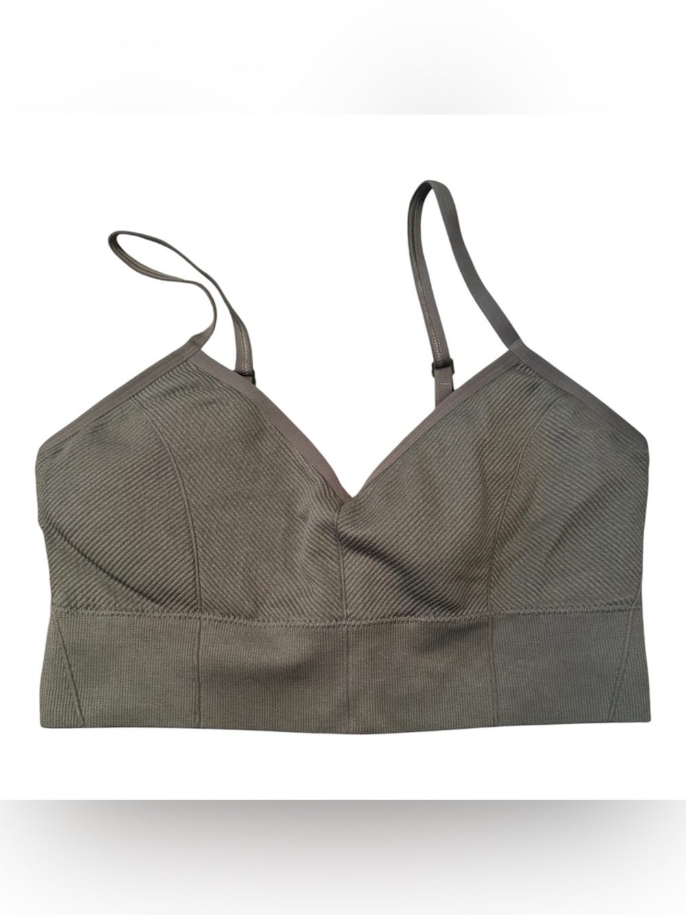 OFFLINE by Aerie Seamless Ribbed V-Neck Sports Bra Bralette Olive Green M